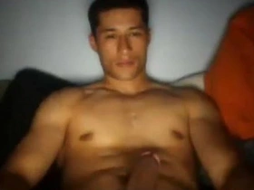 Half Caucasian, half Laotian man masturbates without ejaculating.