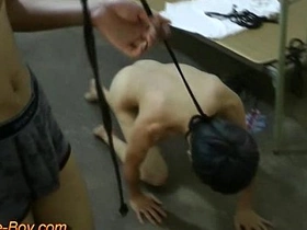 Young gay slave boy gets trained on his knees