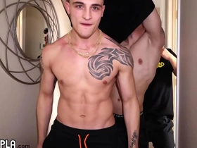 Young gym bros have sex on the set of a porn film.