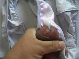 Voyeuristic pleasure of watching an Asian housewife’s dirty panties get cum on them