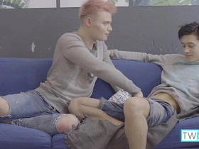Logan and Oliver’s hot gay scene includes oral and anal sex and ends with a facial.