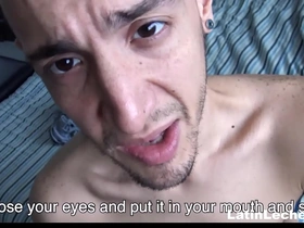 Straight Latino guy tries gay sex for the first time with a stranger for money