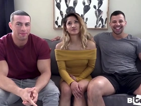 Petite Asian gets rough treatment from two body builders
