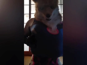 Gay amateur masturbates with BustyFoxs huge fake boobs