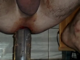 Gay masturbation with extreme anal insertion and deep penetration.
