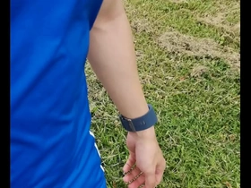 Gay Asian man goes for a run outdoors and shows off his body.