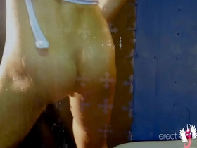 Steamy dancer in tight bodysuit flaunts his assets.